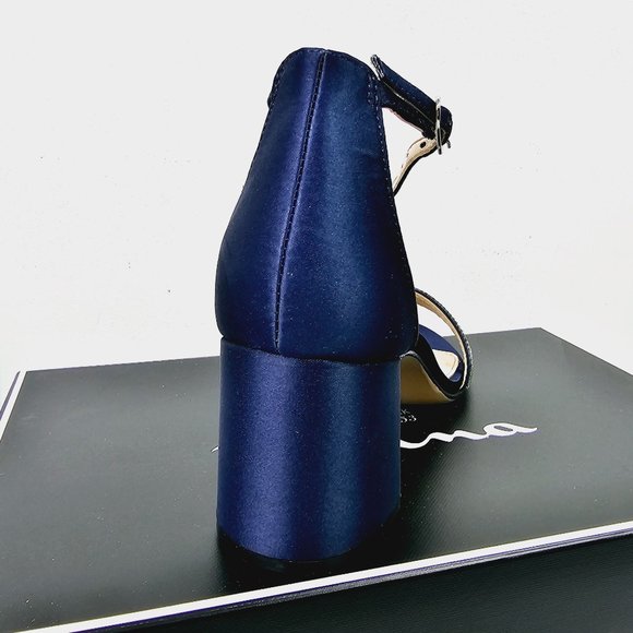 Nina, Elenora Low Strap Heels, New Navy Luster, Satin, Rhinestones, 5M - Picture 8 of 8